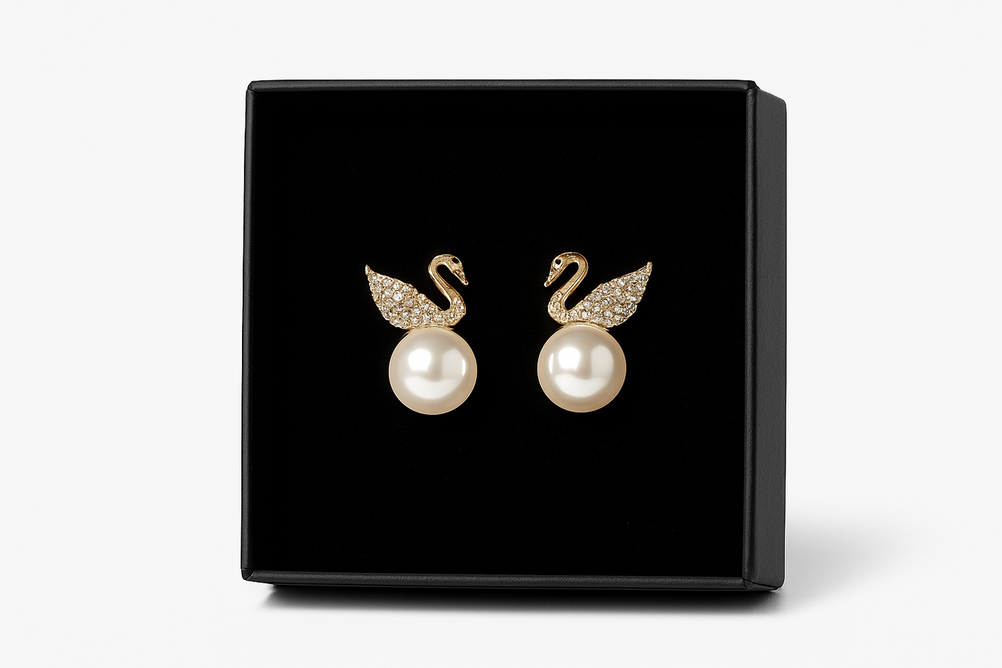 Elegant Swan Crystal Pearl Stud Earrings