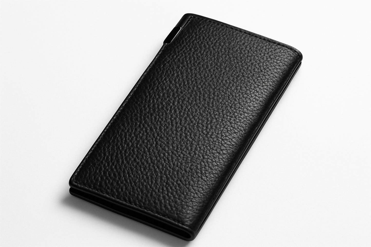 Long leather wallets with multiple card slots, zipper pockets.