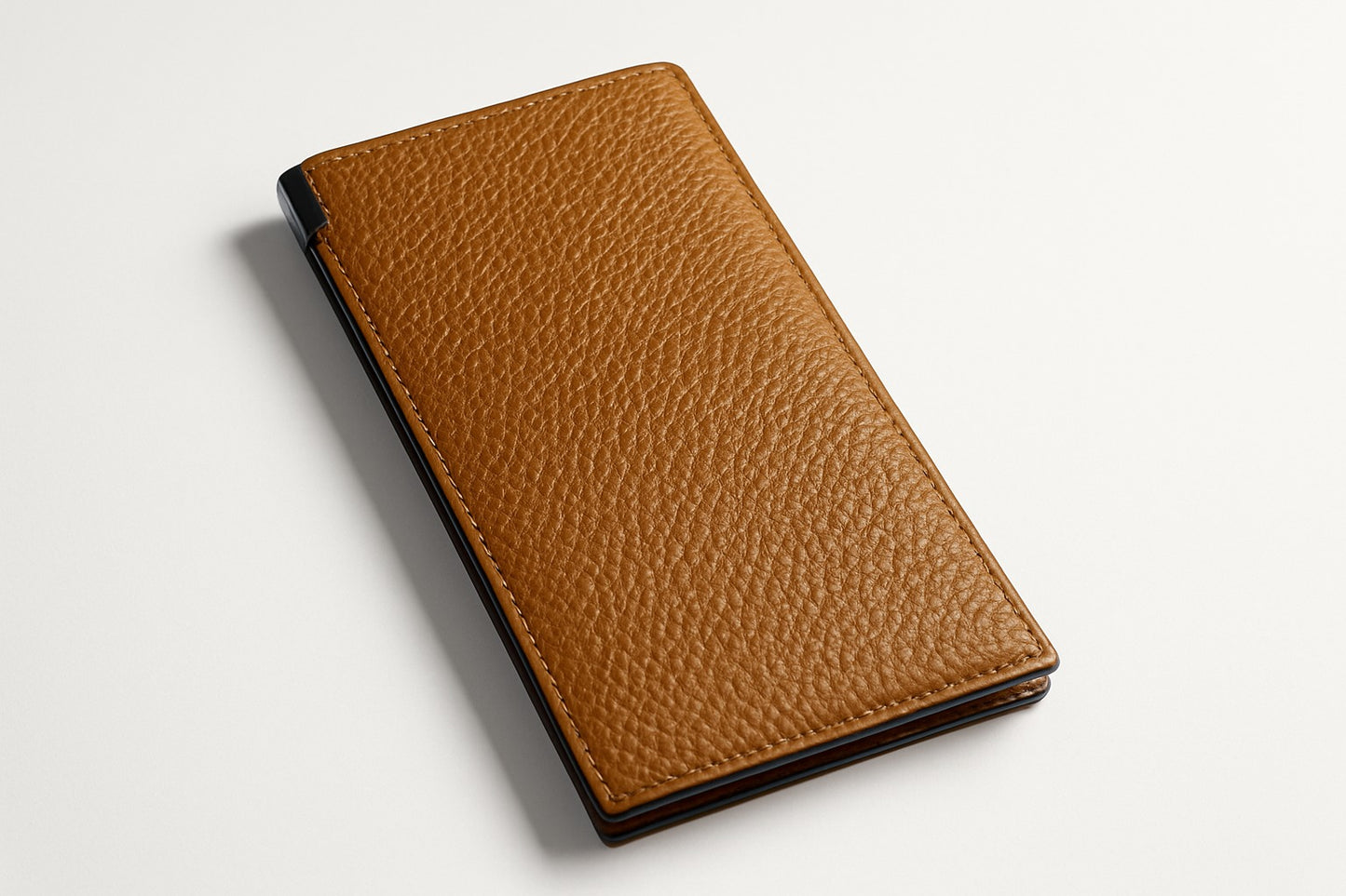 Long leather wallets with multiple card slots, zipper pockets.
