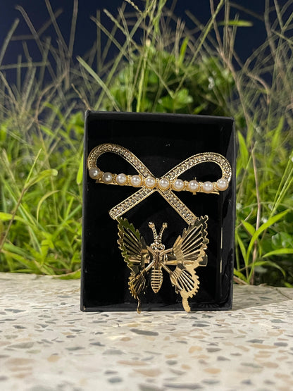 Luxury Gold Hair Accessories Collection - Pearl Bow & Butterfly Set