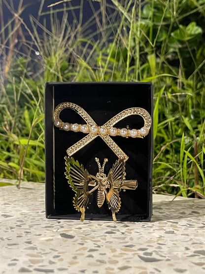 Luxury Gold Hair Accessories Collection - Pearl Bow & Butterfly Set