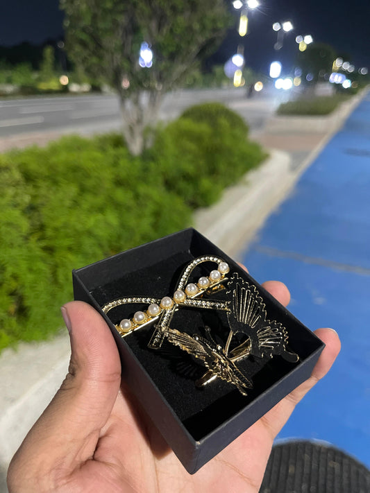Luxury Gold Hair Accessories Collection - Pearl Bow & Butterfly Set