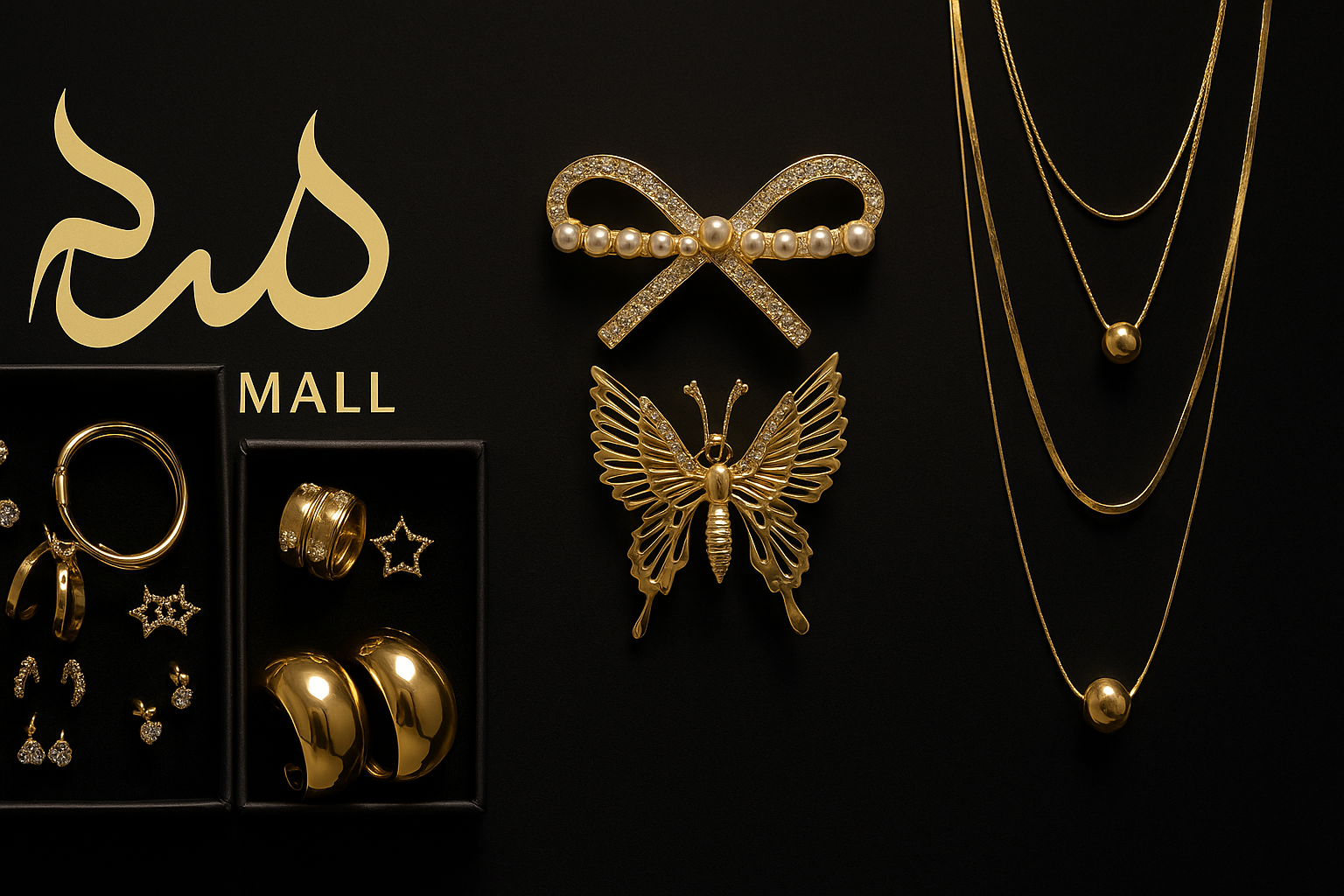 Luxury banner with SYEDᴹᵃˡˡ logo and jewelry collection