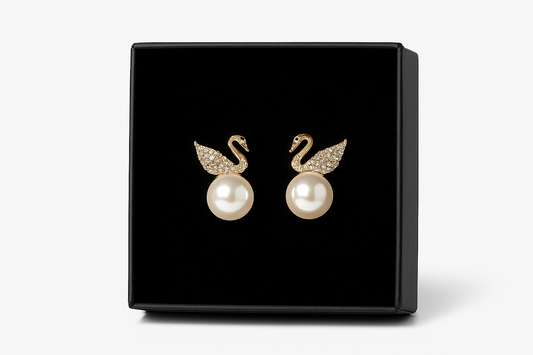 Elegant Swan Crystal Pearl Stud Earrings